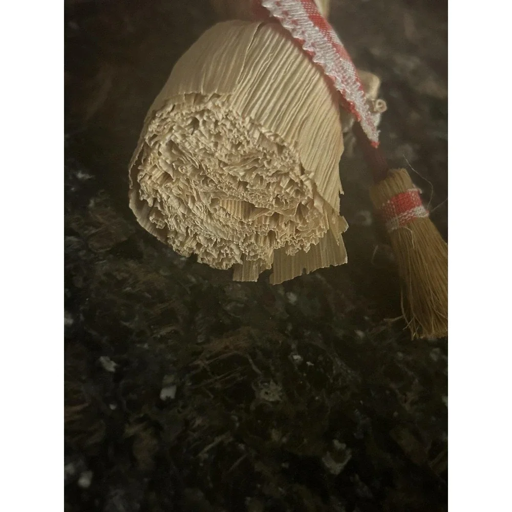 Corn Husk Ornaments Sweeping Woman Corn Husk Doll & Sweeping Mouse Lot Of 2